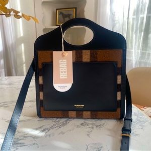 BURBERRY Pocket Tote House Check Cashmere with Leather Mini ✨✨✨